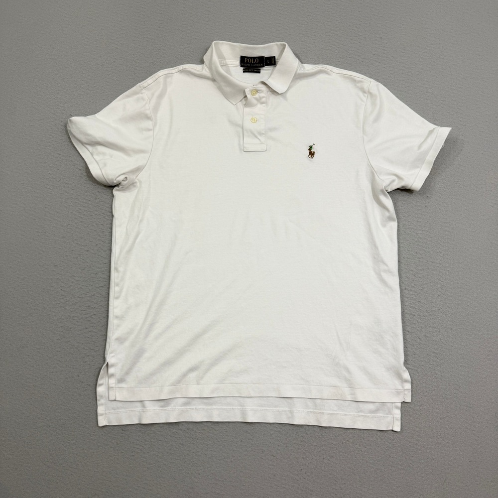 Polo Ralph Lauren Shirt Men's Large White Pima Soft Touch Short Sleeve Pony Logo